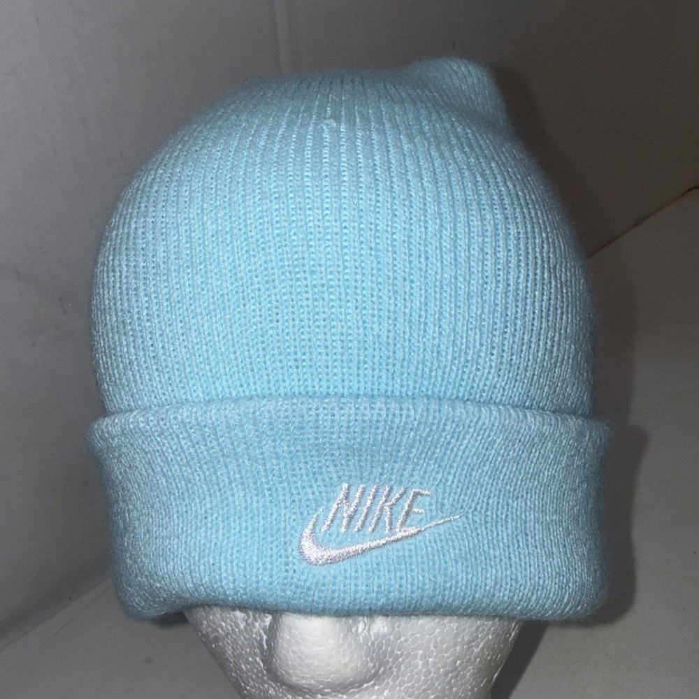 Nike Knit Cuffed Light Blue Embroidered Logo Hat Beanie Big Kids Youth OS